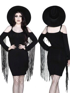 KILLSTAR Nix cold shoulder fringe dress